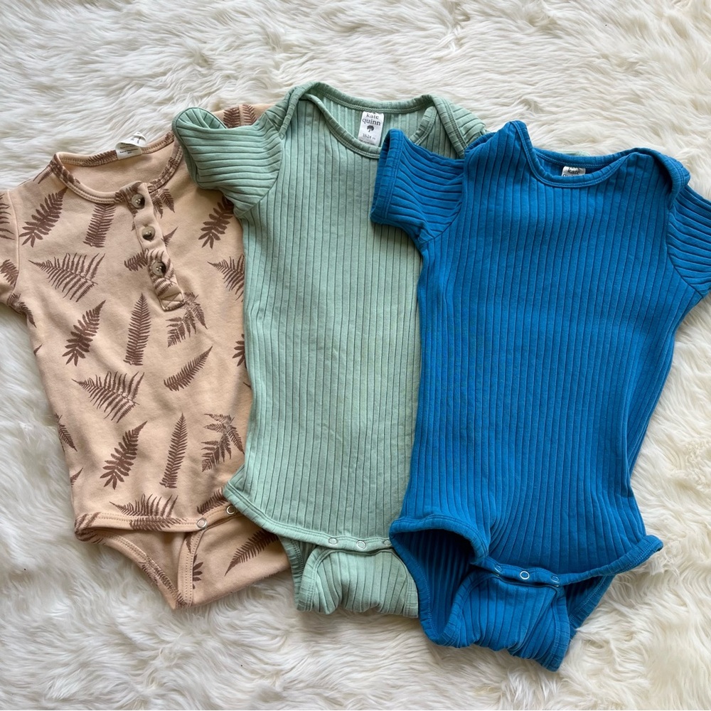 Kate Quinn Bodysuit bundle. Size 18-24 Wide Rib Cotton Green, Blue, Tan Fern